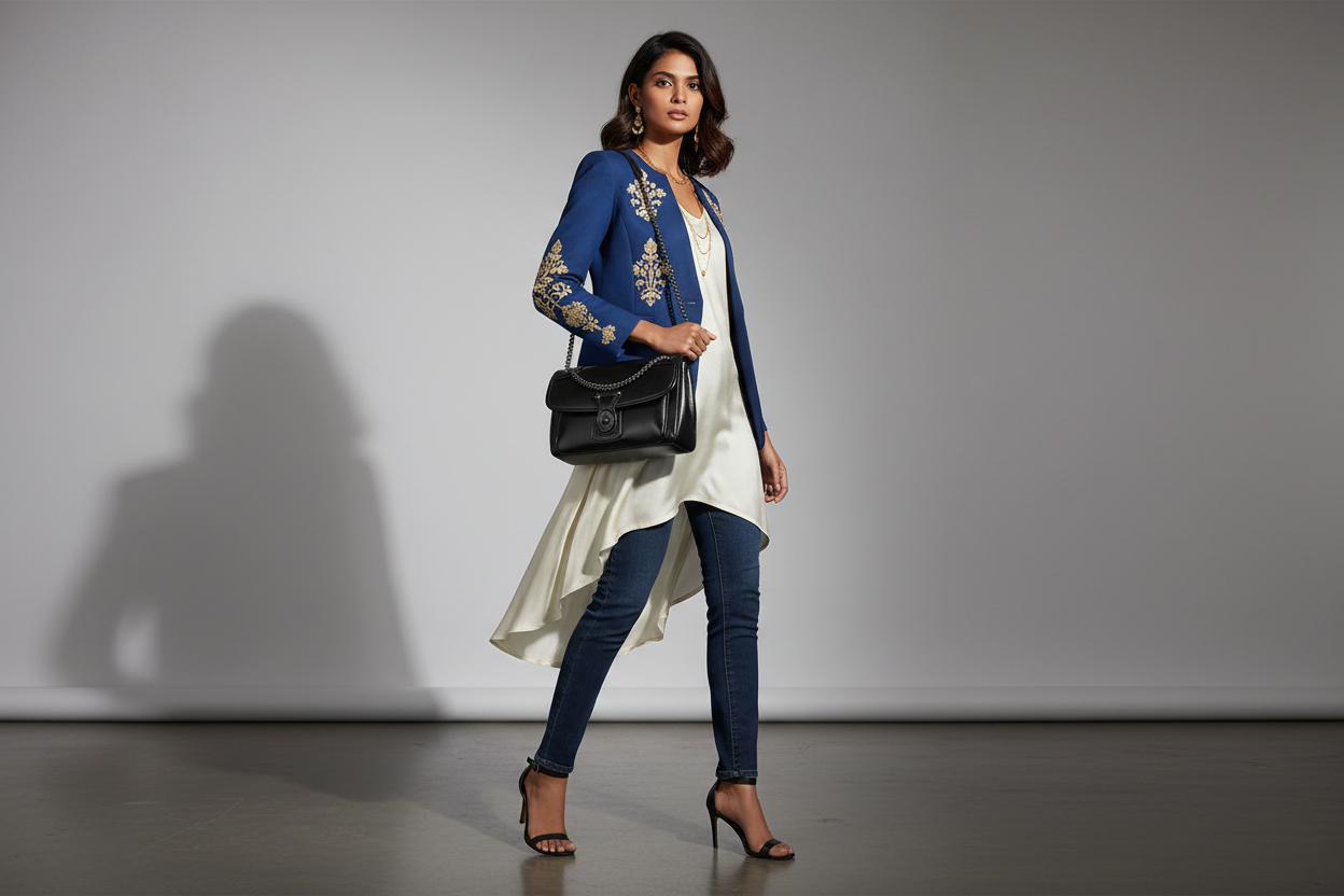 Indian model with black handbag